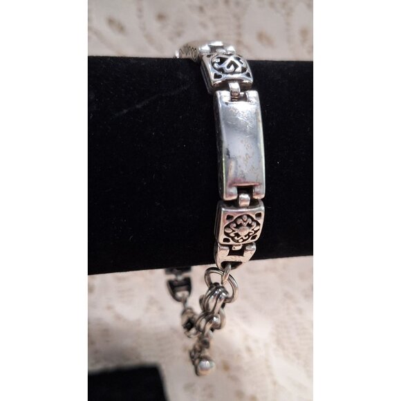 Vintage Brighton Tribeca Silver-tone Rectangle Hollow Scrolled Square Link Brace - Picture 6 of 10